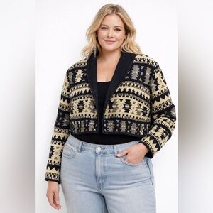 New Identity size 1X tapestry western Aztec cropped jacket
